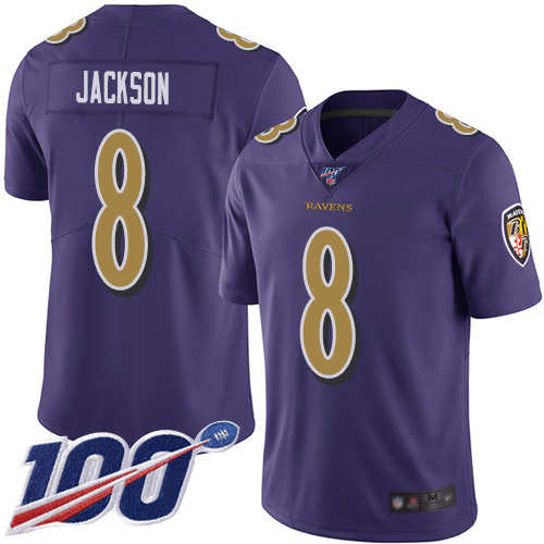 Baltimore Ravens Limited Purple Men Lamar Jackson Jersey NFL Football #8 100th Season Rush Vapor Untouchable